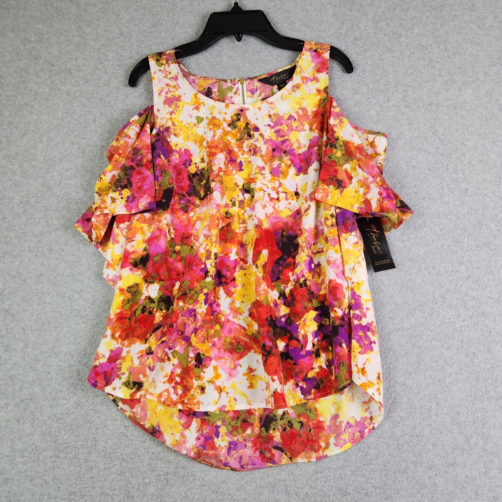 Thalia Sodi Blouse Top Womens Medium Yellow Floral Combo Sao Paulo Cold Shoulder